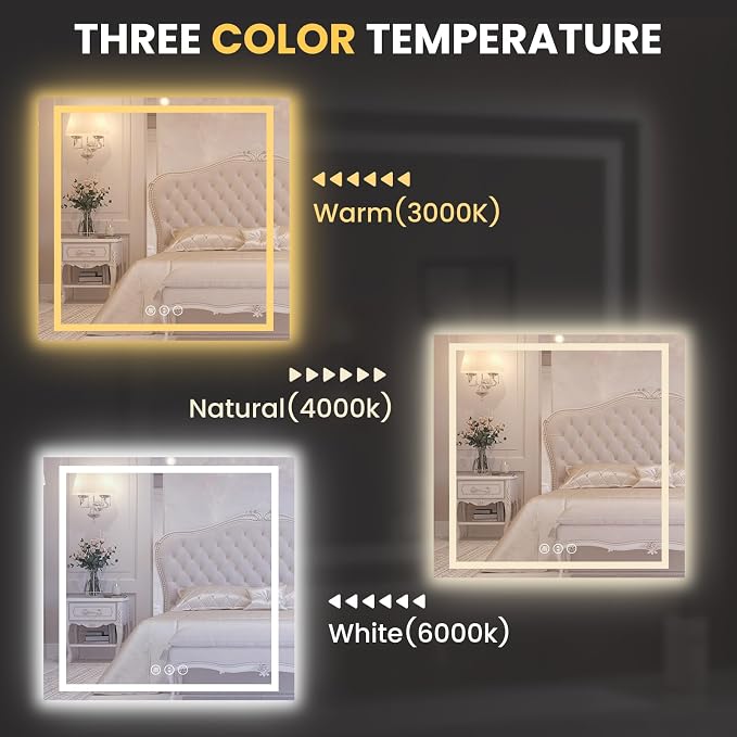 LOAAO 30"X30" LED Bathroom Mirror with Lights, Anti-Fog, Dimmable, Backlit + Front Lit, Lighted Bathroom Vanity Mirror for Wall, Memory Function, Tempered Glass, Safe to Use, ETL Listed