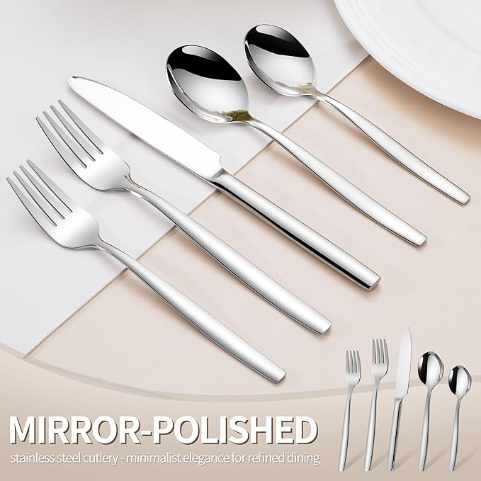 18/10 Stainless Steel Silverware Set for 8, 40 Pieces Minimalist Flatware Set, Dishwasher Safe Silverware, Modern Korean Soup Spoon Knife and Fork Set