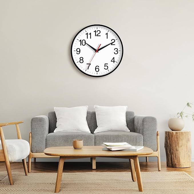 Rohioue 18 Inch Wall Clock, Modern Battery Operated Wall Clocks, Silent Non Ticking Large Analog Clock for Living Room, Office, Home, Bedroom, Kitchen, Bathroom(Black)