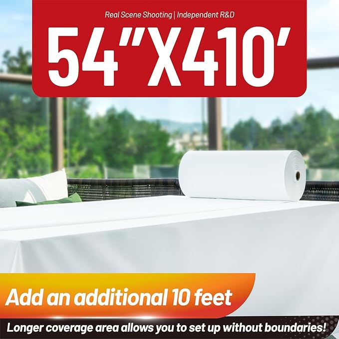 Plastic Table Cloth, 410 Ft X 54 in Disposable Tablecloth White Plastic Tablecloth with Any Cut Sliding Cutters Premium Table Cover Roll for Picnics, Parties, Birthdays, Weddings Weddings