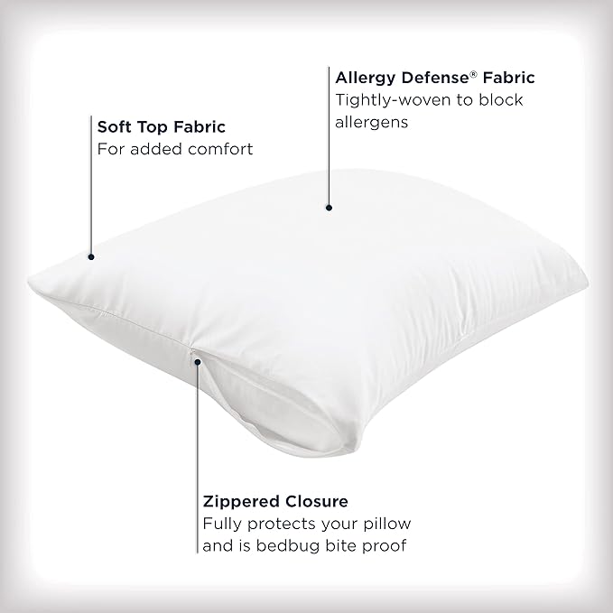 Set of 2 King AllerEase Pillow Protectors - Moisture Wicking, Advanced Allergy Protection - Premium Polyester, Zippered Protectors