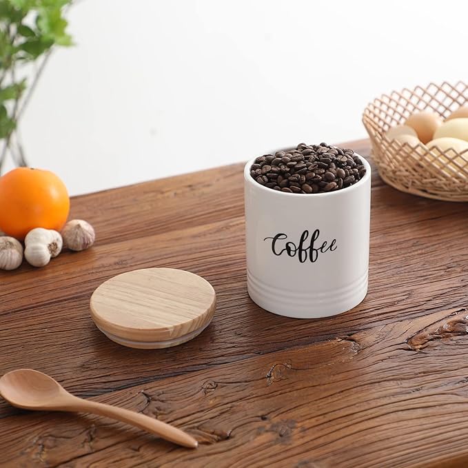 LEETOYI Porcelain Food Storage Containers with Lid, Small Size Design & Saves Space, 4.5 Inch White, Labeled Coffee