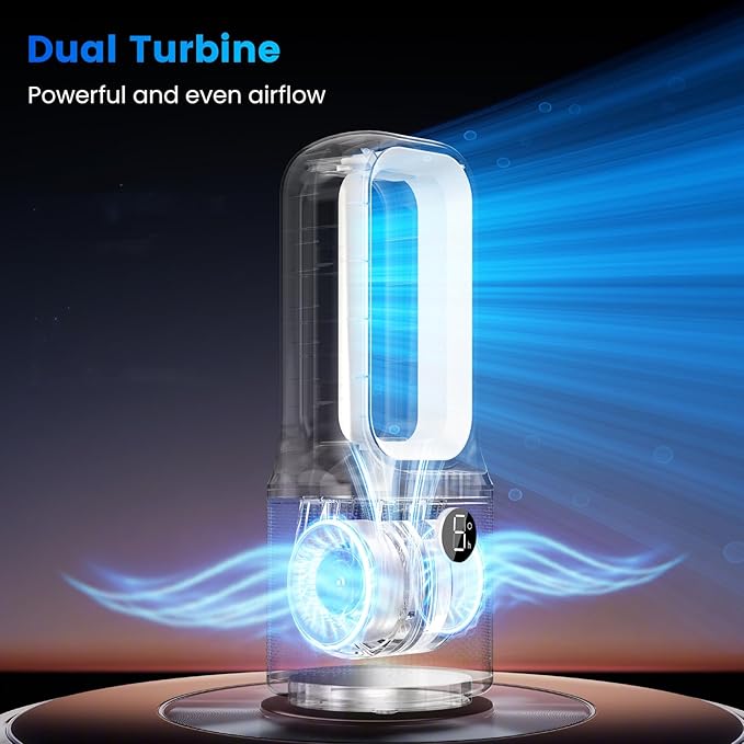 Misby Desk Fans Small Quiet, 13 Inch Bladeless Table Fan, 5 Speeds for Powerful Airflow, 70° Oscillating Fan with Night Light and Timer, Desktop Cooling Fan for Bedroom, Office, Nightstand