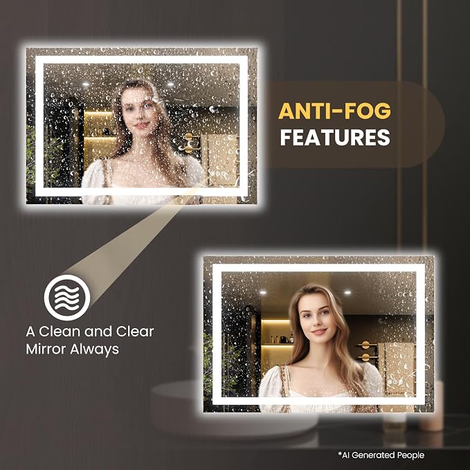 LOAAO 50"X34" LED Bathroom Mirror with Lights, Anti-Fog, Dimmable, Backlit + Front Lit, Lighted Bathroom Vanity Mirror for Wall, Memory Function, Tempered Glass, Safe to Use, ETL Listed