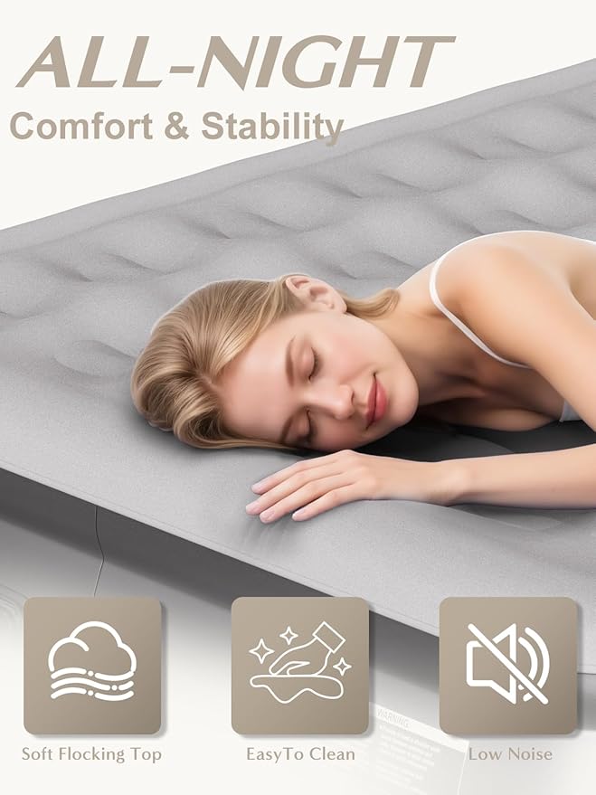 JUITOY Queen Air Mattress with Built in Pump, 18" Upgraded One-Touch Inflatable Airbed for Home, Camping Guests, Portable Blow Up Mattress, 770lbs Capacity