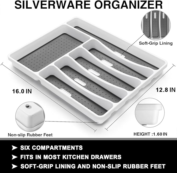 49-Piece Silverware Set with Organizer, Heavy Duty Stainless Steel Flatware Set for 8, Cutlery Utensil Sets with Steak Knives, Rust-proof, Mirror Polished, Dishwasher Safe, Heavy Duty