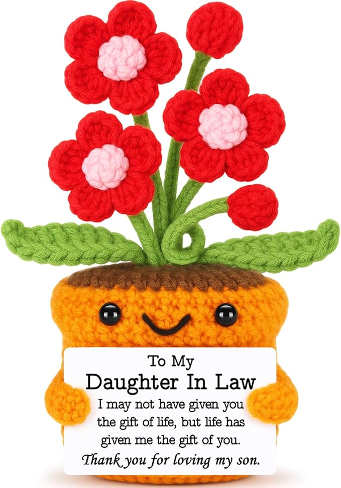 Agantree art Daughter in Law Gifts Mothers Day Birthday Gifts from Mother in Law, Birthday Mothers Day Wedding Engagement for Daughter in Law, Handmade Crochet Flower I Love You Home Desk Decor