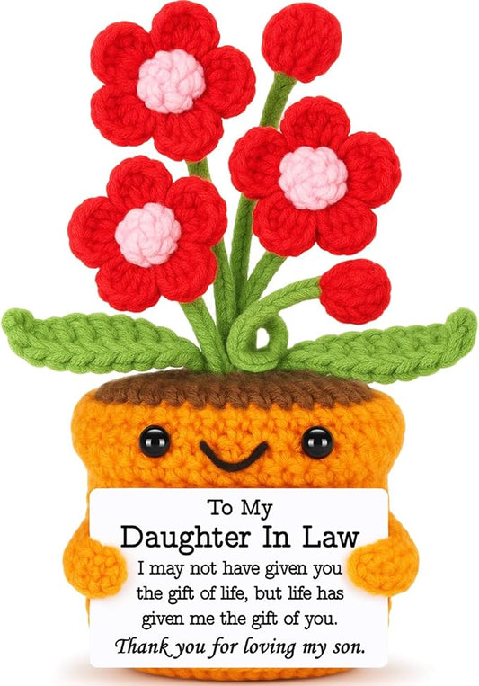Agantree art Daughter in Law Gifts Mothers Day Birthday Gifts from Mother in Law, Birthday Mothers Day Wedding Engagement for Daughter in Law, Handmade Crochet Flower I Love You Home Desk Decor
