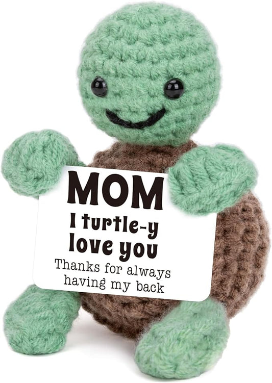 Mini Funny Turtle Mothers Day Mom Gifts from Daughter Son, Birthday Gifts for New Bonus Step Mom Mama Mother in Law, I Love You Small Cute Stuff Things, Handmade Emotional Positive Crochet Turtle