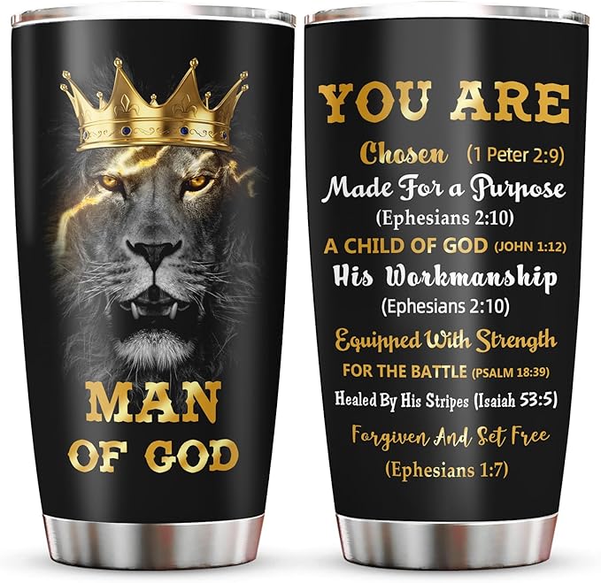 Muilzon Christian Gifts for Men Tumbler 20oz - Baptism/First Confirmation/Communion Gifts for Boys Coffee Cup - Religious Catholic Inspirational Birthday Gift for Men - Man of God Bible Verse Cup