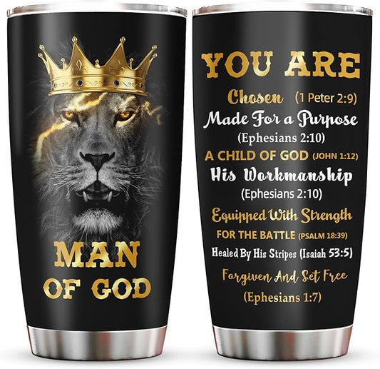 Muilzon Christian Gifts for Men Tumbler 20oz - Baptism/First Confirmation/Communion Gifts for Boys Coffee Cup - Religious Catholic Inspirational Birthday Gift for Men - Man of God Bible Verse Cup