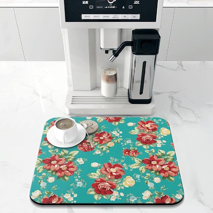 Coffee Bar Mat Accessories for Countertop Absorbent Hide Stain Rubber Backed Dish Drying Mats for Kitchen Counter Draining Pad Decor Gift (18x16in)