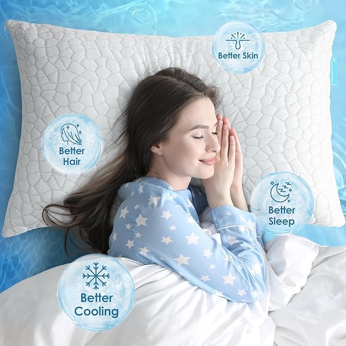 Cooling Pillows Queen Size Set of 2 Shredded Memory Foam Pillows for Side Back Stomach Sleepers, Two-Sided Cool Adjustable Firm or Soft Bed Pillow Luxury Gel Neck Pillow for Neck Shoulder Pain Relie