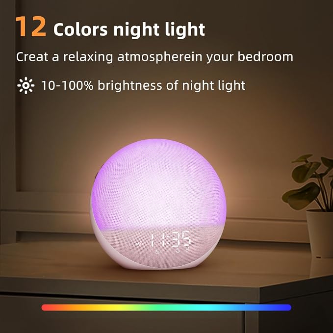 Odokee Sunrise Alarm Clock White Noise Machine: Natural Wake Up Light | Dimmable Clock with Bluetooth Speaker for Bedroom - 25 Sleep Sounds for Baby Adults Kids Sakura Pink