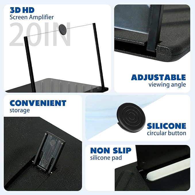 20" Screen Magnifier for Smartphone,3D HD Mobile Phone Magnifying Projector Screen Enlarger Expanders for Videos and Gaming–Foldable Phone Holder with Screen Amplifier,Gifts for Mom Dad &Family