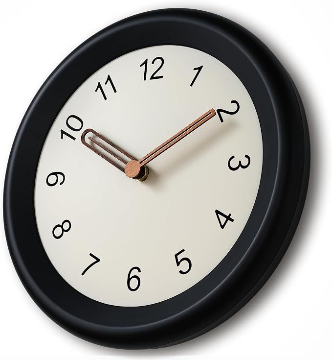 Mosewa 10 Inch Black Wall Clock Silent Non-Ticking Quartz Battery Operated Analog Clock with Wood Hands, Easy to Read Minimalist Round Clock for Kitchen Living Room Bedroom Office