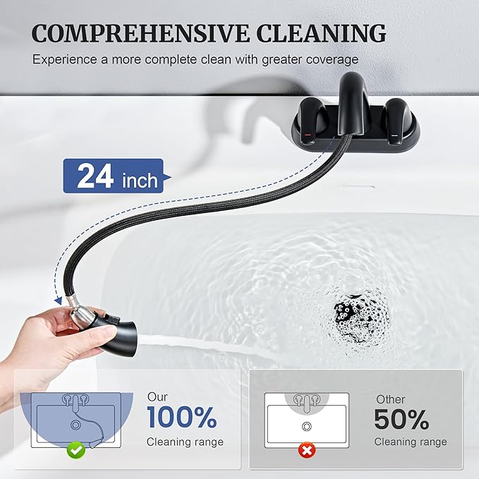 Ultimate Unicorn Pull Down Bathroom Sink Faucet - Anti-Splash Matte Black 4 Inch Centerset Vanity Faucets 3 Hole with Pop Up Drain, Two Handle Modern Washbasin Tap Set with Sprayer for Rv Restroom