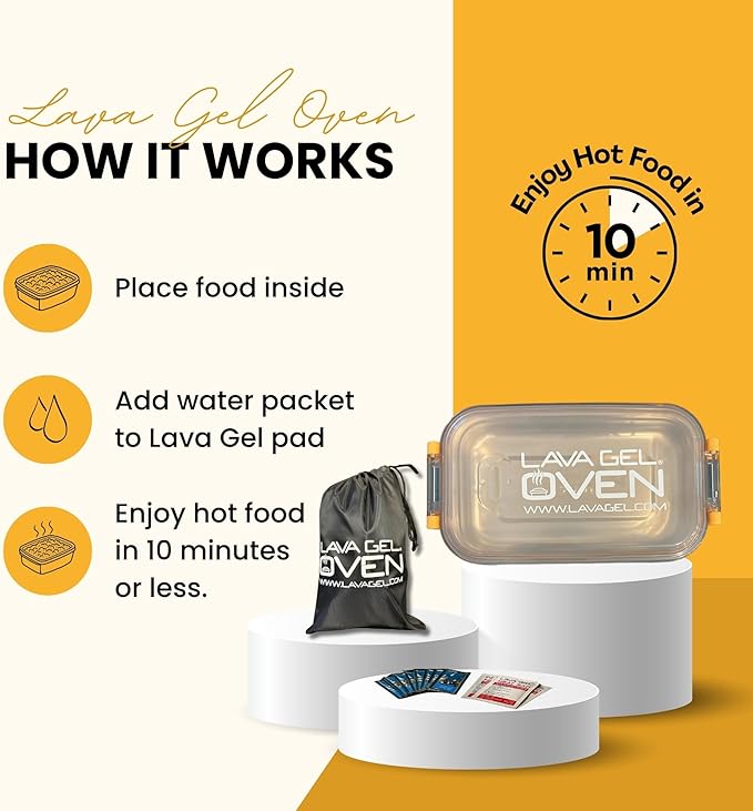 Lava Gel Oven – Flameless Self-Heating Lunch Box & Portable Food Warmer – No Fire or Plugs – Heats Cans, MREs & Meals in 10 Min – Perfect for Camping, Travel, Emergencies & Office