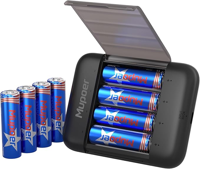 Rechargeable AA Lithium Batteries with Box, Double A Battery Rechargeable 8 Count 1.5V 3600mWh,Long Lasting Lithium ion Batteries with Ultra Thin Charging Storage Box for Blink Xbox