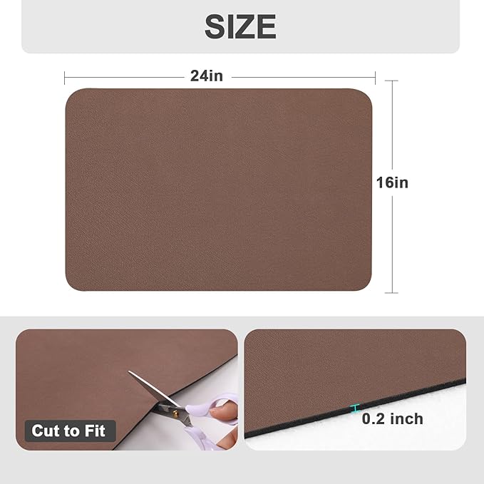 Ecotrim Absorbent Coffee Mat , Stain Hiding PU Leather Surface, Non-Slip Natural Rubber Backing, Quick Dry Mat for Espresso Machine, Kitchen Counter ,Brown | 16" x 24"