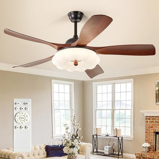 Ceiling Fans with Lights and Remote: 46-Inch Ceiling Fan 5 Blades Cloud Low Profile Outdoor - Walnut Ceiling Fans with Remote Control Quiet Reversible DC Motor for Living Room