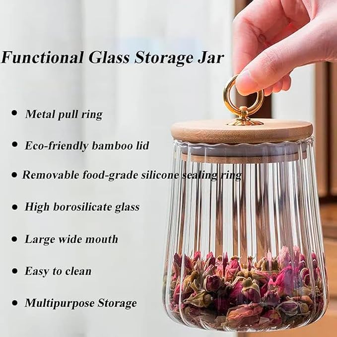 Viovian 50 FL OZ Large Glass Storage Jar with Lid Coffee Nuts Canister Vintage Clear Decorative Glass Jars for Food Coffee Beans Cookie Candy Flour