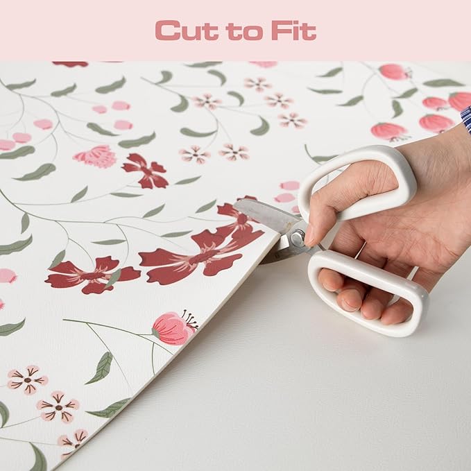 Flower Design Drying Mat Non-slip Bar Mats for Kitchen Bathroom Counter & Sink Side 16"X 24",Perfect as Housewarming Gift (Floral Whispers,White)