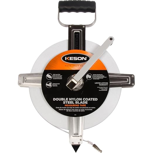 Keson SNR10300H Nylon-Reinforced Steel Blade Tape Measure with Stainless Steel Housing with Hook End (Graduations: ft., 1/10, 1/00), 300-Foot
