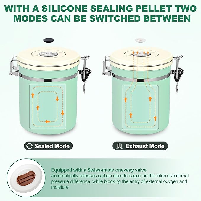 ShanSon Coffee Canister Airtight Coffee Container Stainless Steel Coffee Bean Storage Container with Scoop Coffee Canister for Beans Grounds Sugar Flour Tea Cereal,16OZ,Green