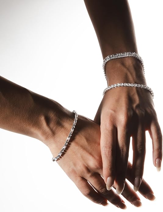 Princess Cut CZ Diamond Tennis Bracelet for Women Dainty Square Cubic Zirconia Silver Jewelry Gifts for Mom Graduation Mothers Day Gifts for Wife Daughter Sister