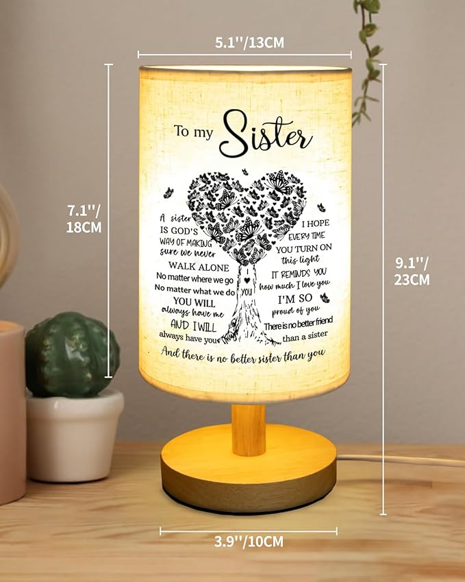 Sisters Gifts from Sister, to Sister Fabric Table Lamp, Sister Birthday Mothers Day Gifts for Sister, Bedside Table Lamp Gifts for Sisters from Sisters Adult