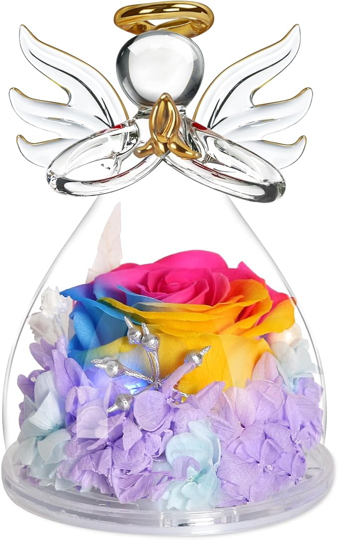 Mothers Day Mom Gifts for Mom,Fresh Flowers for Delivery,Birthday Gifts for Women Her,Preserved Flowers in Angel Figurines,Angel Gifts for Moms Mothers Day Grandma Wife Sister,Light Up Rainbow Gift