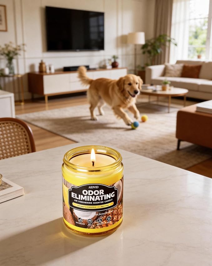 AOOVOO 4 Pack Citrus Lemon/Coconut Pineapple Odor Eliminating Highly Fragranced Candle - Eliminates 95% of Pet, Smoke, Food, and Other Smells Quickly, Non Toxic Air Freshing Soy Candle