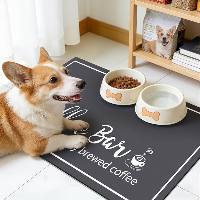 Findosom Dish Drying Mat, 12"x 20" Super Absorbent & Hide Stain Coffee Mat, Cuttable Drying Mat for Kitchen Counter, Coffee Bar Accessories, Under Dish Rack, Coffee Maker, Espresso Machine, DarkGrey