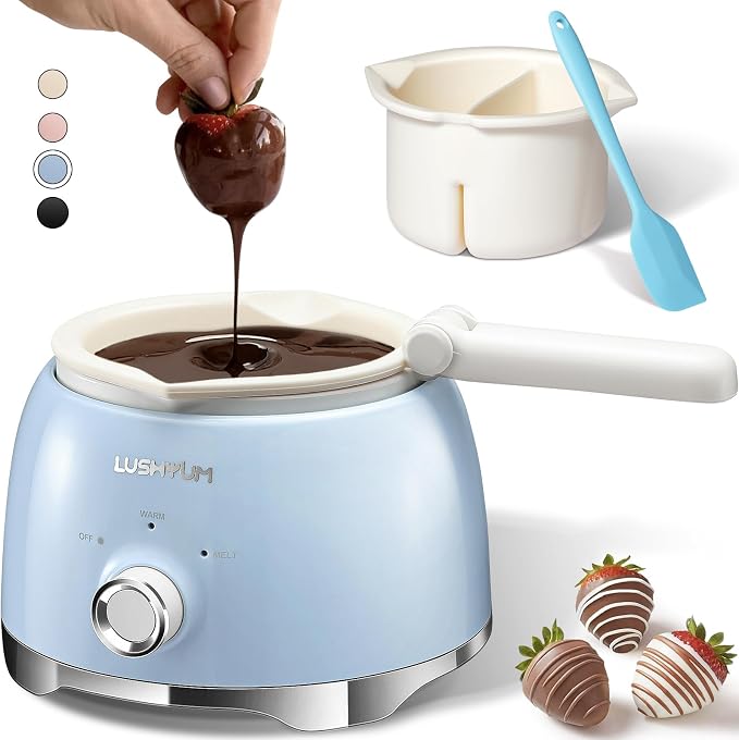 Electric Chocolate Melting Pot with 2 Insert Pots, 4-Cup Chocolate | Even Heating & Fast Melting, BPA-Free Silicone, Easy Clean, Less Waste, Ideal for Chocolate & Candy Melts, Parties, Fondue