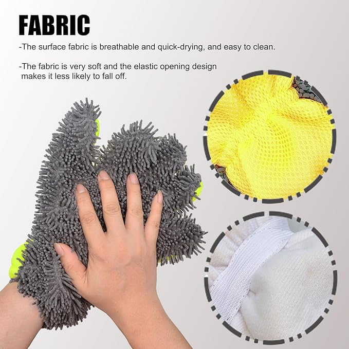 QMX Car Wash Mitt Microfiber Scratch Free,Premium Chenille Ultra-Soft Car Wash Gloves,Thickened Inside Coated Swirl-Free Finish 5-Finger Design Detailing for Cleaning Car Wash Brush,2-Pack Green