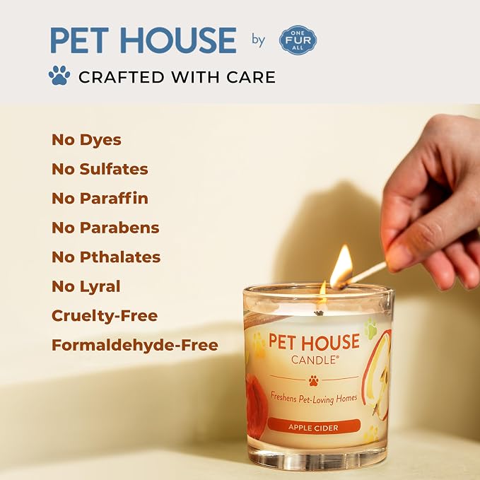 One Fur All Pet House Fall Candles, Long Lasting, Clean Burning, Soy Wax Scented Candles for Pet Odor, Pumpkin Spice, 2 Pack