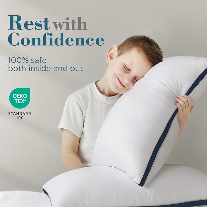 viewstar Bed Pillows Queen Sizes Set of 2, Hotel Quality Cooling Down Alternative Gusseted Pillows for Side, Back, or Stomach Sleepers, Navy