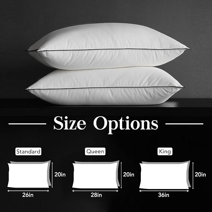 Down Bed Pillows Queen Size, Luxurious Hotel Pillow for Back,Stomach and Side Sleepers,Downproof, Soft, Fluffy, Breathable Cotton Blend Shell,Down Pillow Ideal for Every Night