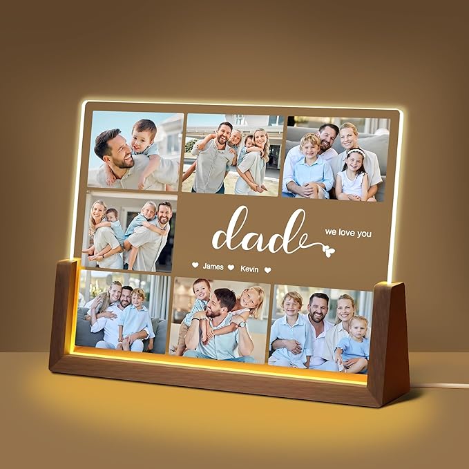 Personalized Dad Gifts For Fathers Day, Fathers Day Birthday Gifts From Daughter Son Kids Wife, Custom Acrylic Plaque Picture Frame With Photo Name, Customized Gift For Dad Grandpa Husband Christmas