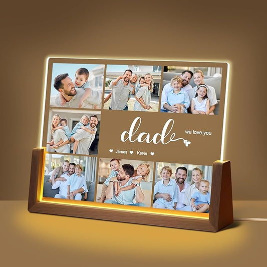 Personalized Dad Gifts For Fathers Day, Fathers Day Birthday Gifts From Daughter Son Kids Wife, Custom Acrylic Plaque Picture Frame With Photo Name, Customized Gift For Dad Grandpa Husband Christmas