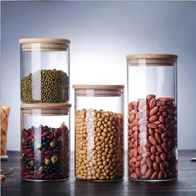 Glass Jars with Bamboo Lids 36 OZ [Set of 5],Canisters with Airtight, Glass Food StorageContainers for Coffee, Sugar,Tea, Candies, Cookies