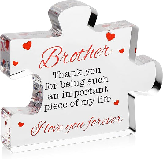 Brother Gifts - Engraved Acrylic Block Puzzle Brother Gift 4.1 x 3.5 inch - Cool Brother Gifts from Sister, Brother - Birthday, Christmas, Graduation Gifts for Big Brother, Little Brother
