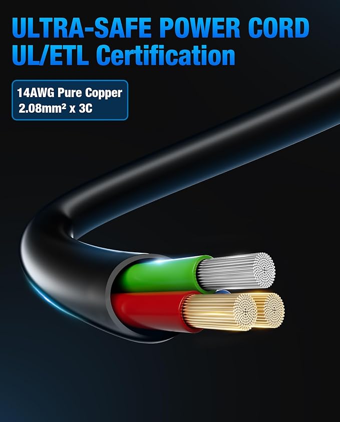 Heavy-Duty Power Station Charging Cable, 14AWG Fast Charger Cable for Jackery Explorer 2000/1500/1000 Pro,Ecoflow Delta/River Series,Bluetti EB3A;Anker 757/767, 125V 15A Universal AC Power Cord(6FT)