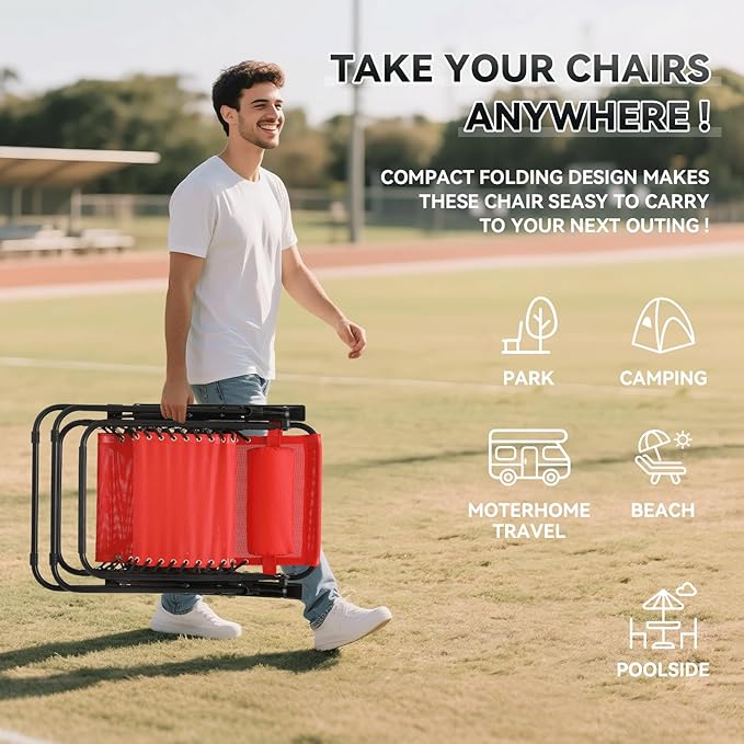 Zero Gravity Chair, Portable Outdoor Chair, Reclining Patio Lounge Chair with Adjustable Pillow and Cup Holder Trays for Outdoor, Patio, Beach, Camping, Garden, Poolside, 2 Pack, Red