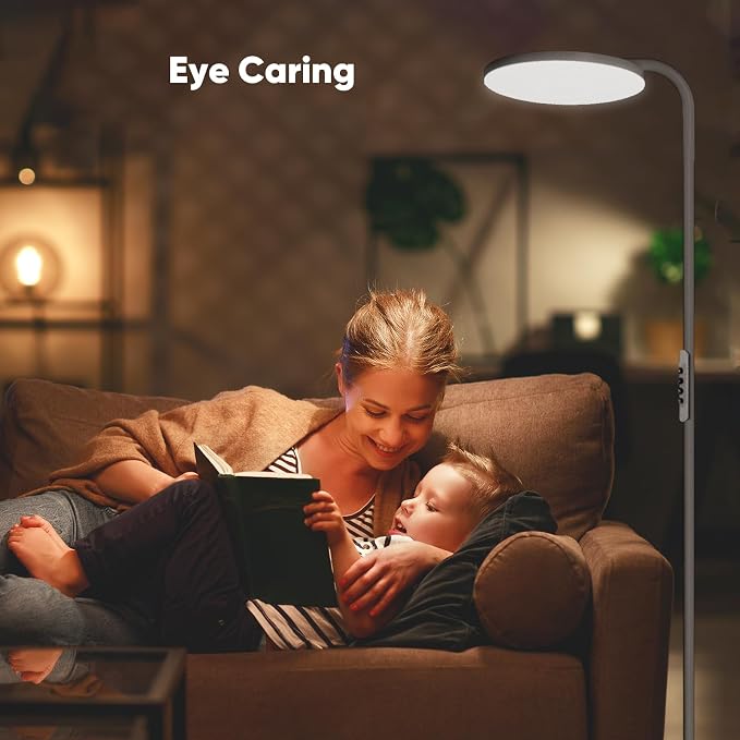 SIBRILLE 36W LED Floor Lamp, Super Bright Standing Lamp, Modern Stepless Dimmable Torchiere Tall Lamp with Remote Control, 350°Rotating Head Reading Floor Lamp for Living Room, Bedroom, Office