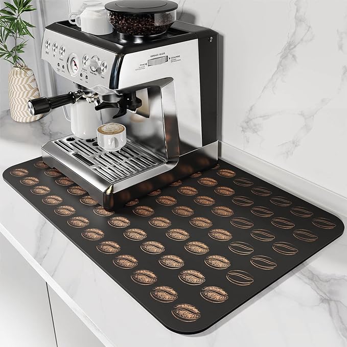 DK177 Coffee Mat - Dish Drying Mat for Kitchen Counter , Hide Stain, Absorbent with Waterproof Rubber Backing, Fit Kitchen Dish Rack Bar Accessories, 24" x 16"