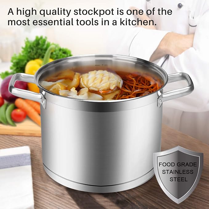 Duxtop Professional Stainless Steel Stock Pot with Glass Lid, Induction Cooking Pot, Impact-bonded Base Technology, 8.6 Quarts | Stockpot with Stay-Cool Handle, Large Batch Meals, Generous Capacity for Family Cooking Needs