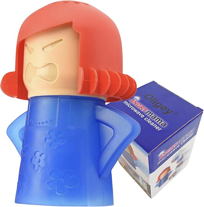 Angry Mama Microwave Cleaner only with Water and Vinegar Cleans your Kitchen Easily and Safe without Chemical Agent, Reusable Cute Steam Remover as Lovely Tool and Gift to Cooker Auto Cleaning