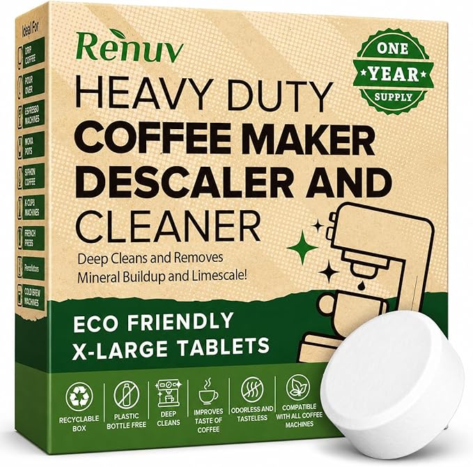 Renuv® Dishwasher Cleaner + Coffee Maker Cleaner Bundle - Heavy Duty Kitchen Appliance Deep Cleaning, Descaling, (12 Tablets of each)